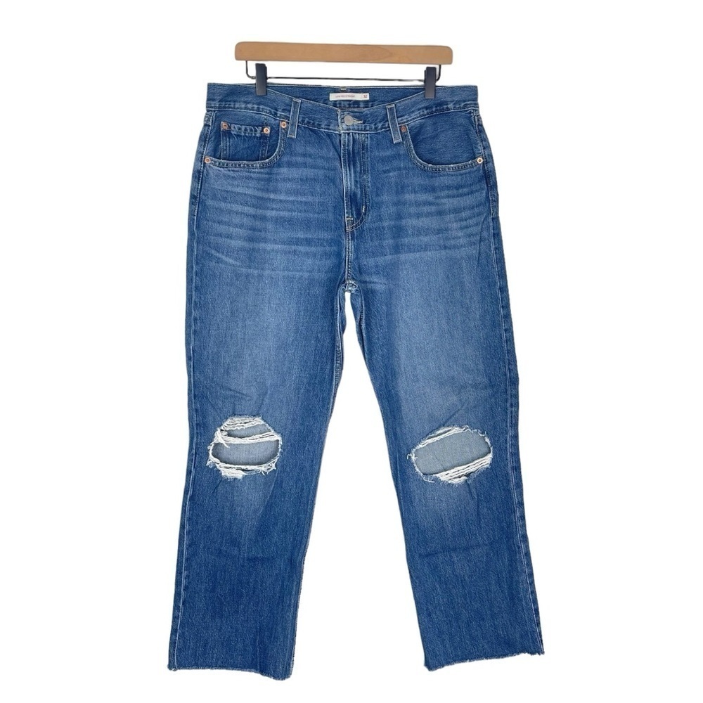 Levis Low Pro Straight Jeans Womens 32 Slouchy High Rise Ripped Knee Rigid Denim